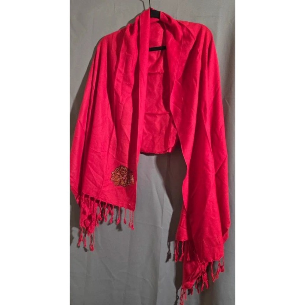 Little Earth Chicago Blackhawks Scarf Red Bedazzled Rhinestone NHL Fringe Wrap